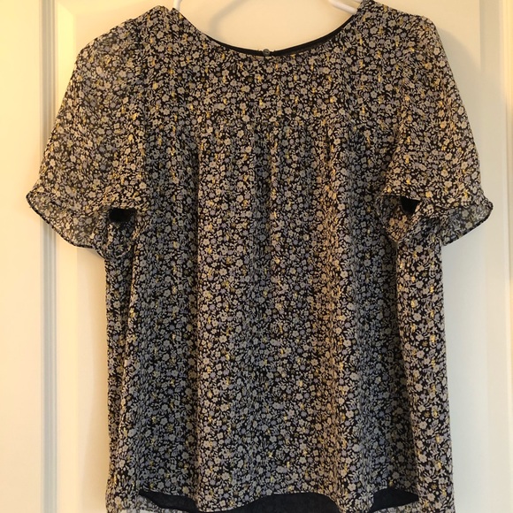 J. Crew Tops - J.Crew silk flowered blouse, navy, white and gold